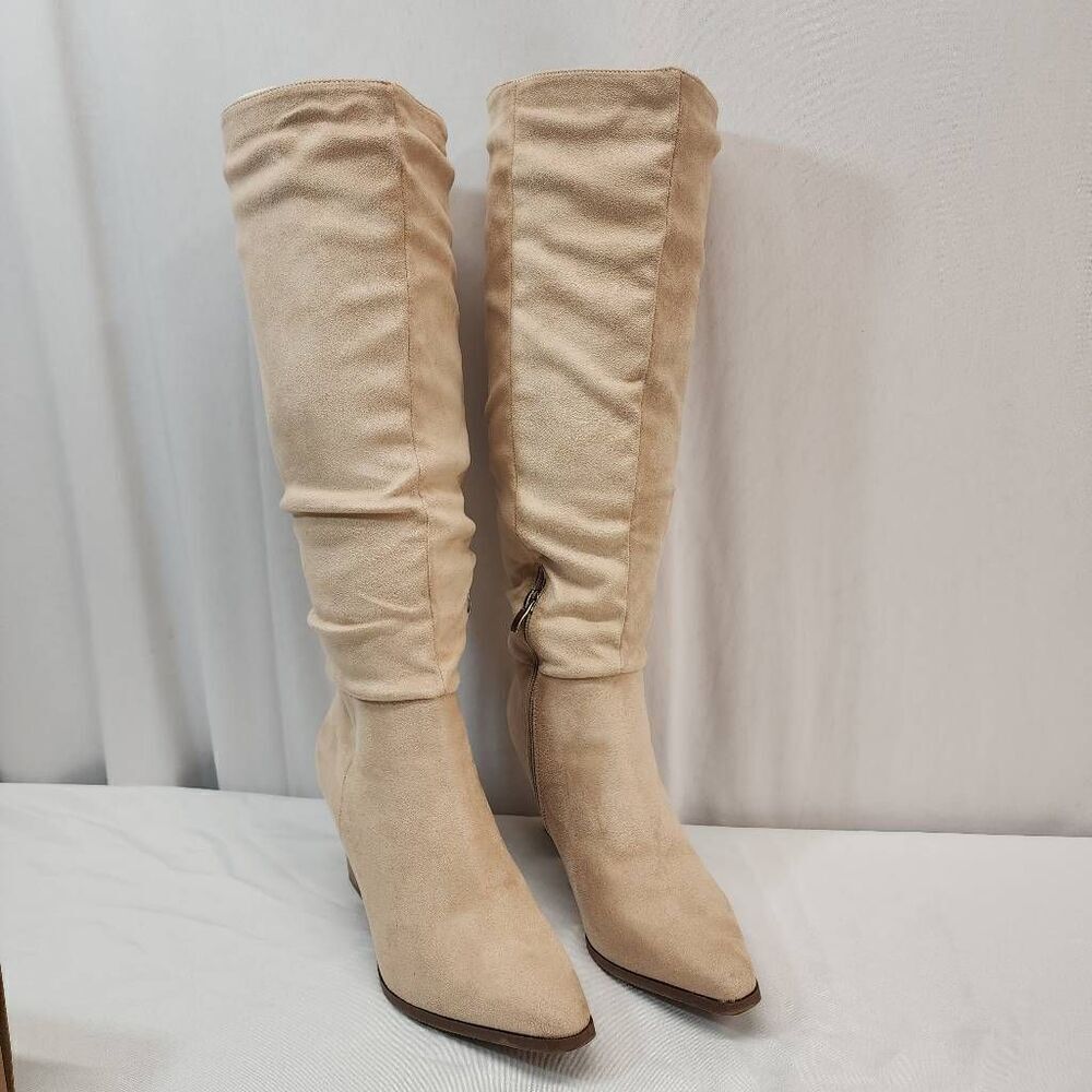 ZBY Size 8.5 Knee High Boots High Heel Pointed Toe Motorcycle Booties Casual Com